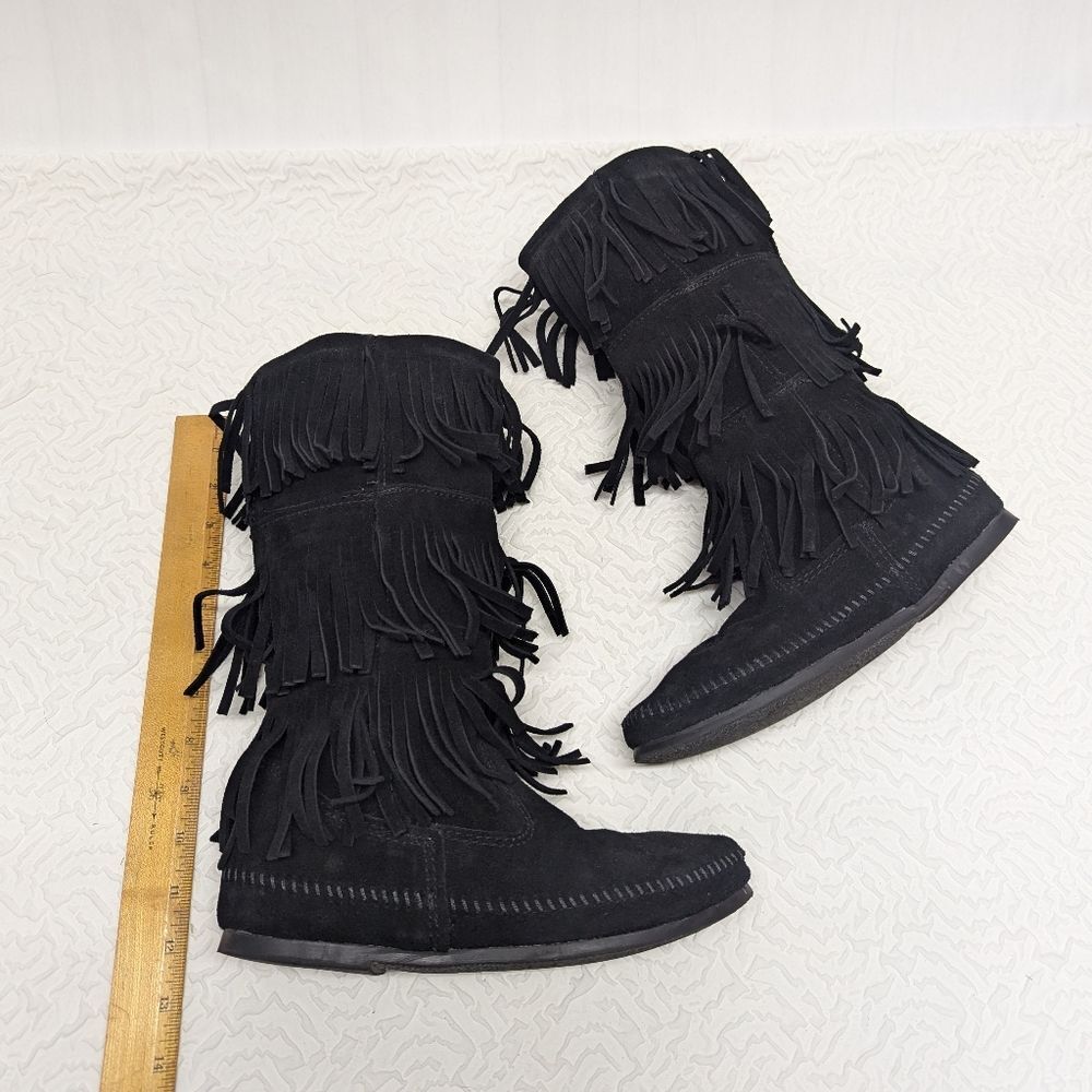 MINNETONKA | 3 Layer Suede Fringe Boots sz 9 - Picture 6 of 9